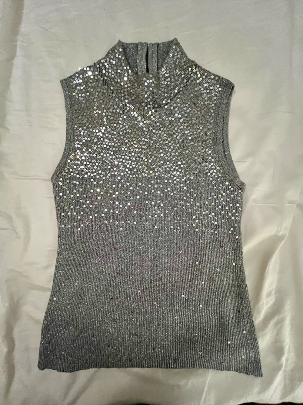 Investments Silver Sequin Mock Neck Tank